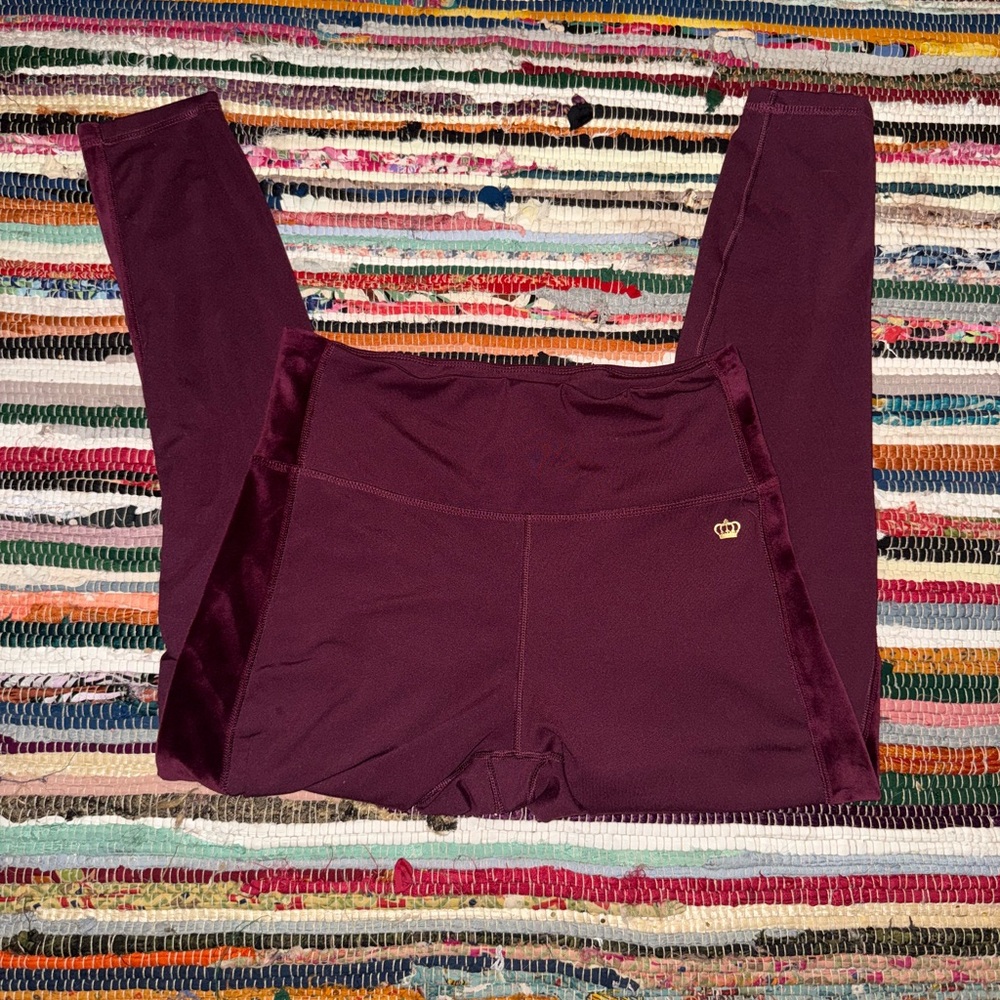 Juicy Couture Plum Leggings with Velour Stripes and Gold Crown Accent